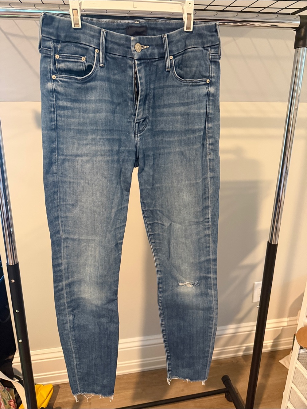 MOTHER Men's Light Blue Skinny Jeans with Raw Hem